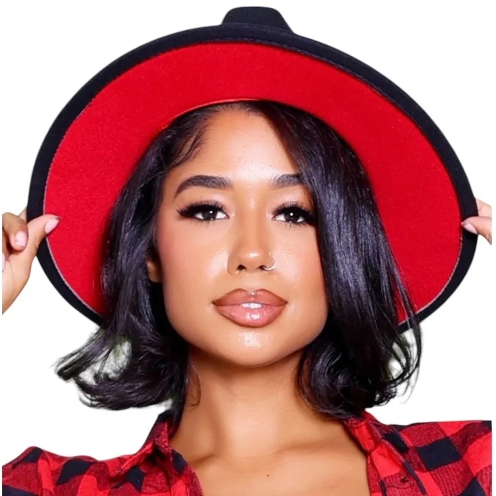 Black, Red bottom wide brim Panama felt,Fedora,Rancher Hat,Unisex,OS, NWT - Picture 2 of 10